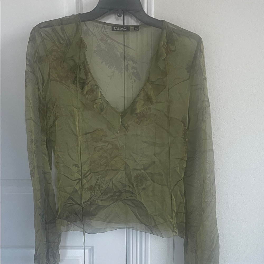 Tamari Olive Green Sheer Women's Top